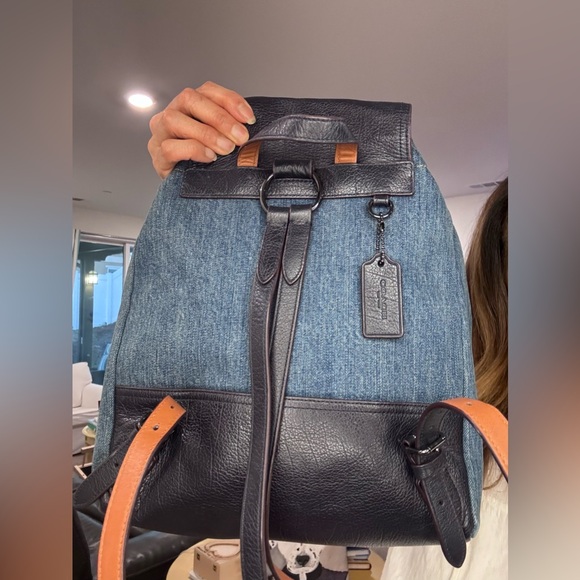 Coach Denim Turnlock backpack Gunmetal Rivets  Navy leather - Picture 6 of 17